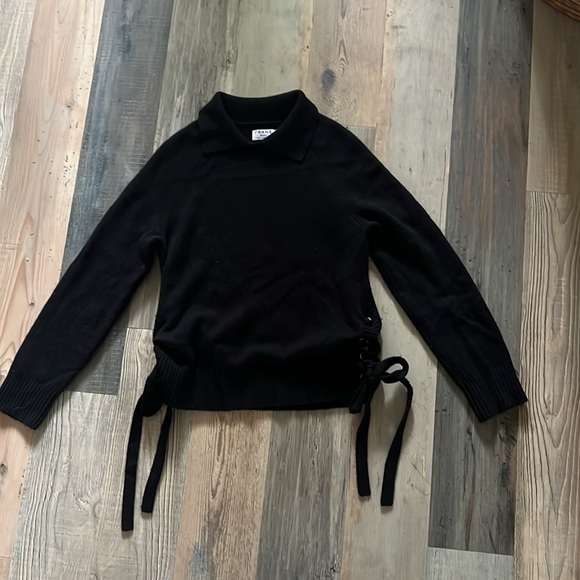 Frame Side Tie Sweater w/ Collar in Black Cashmere Size: Large (L) - Picture 3 of 16